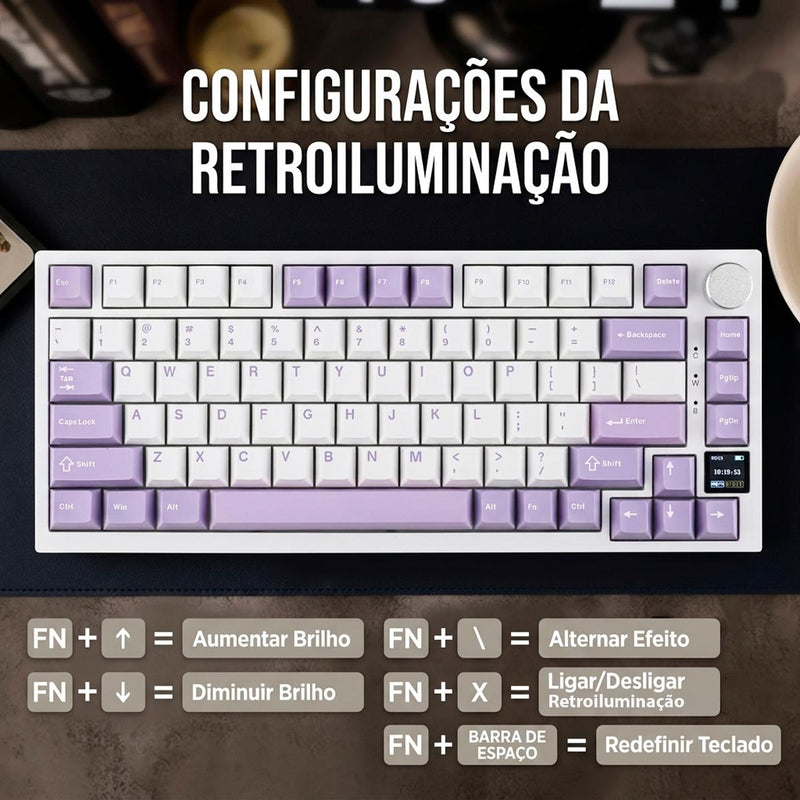 Teclado Gamer Ajazz AK820 Pro Keycaps PBT Double-Shot OEM Triplo Modo USB-C NKRO