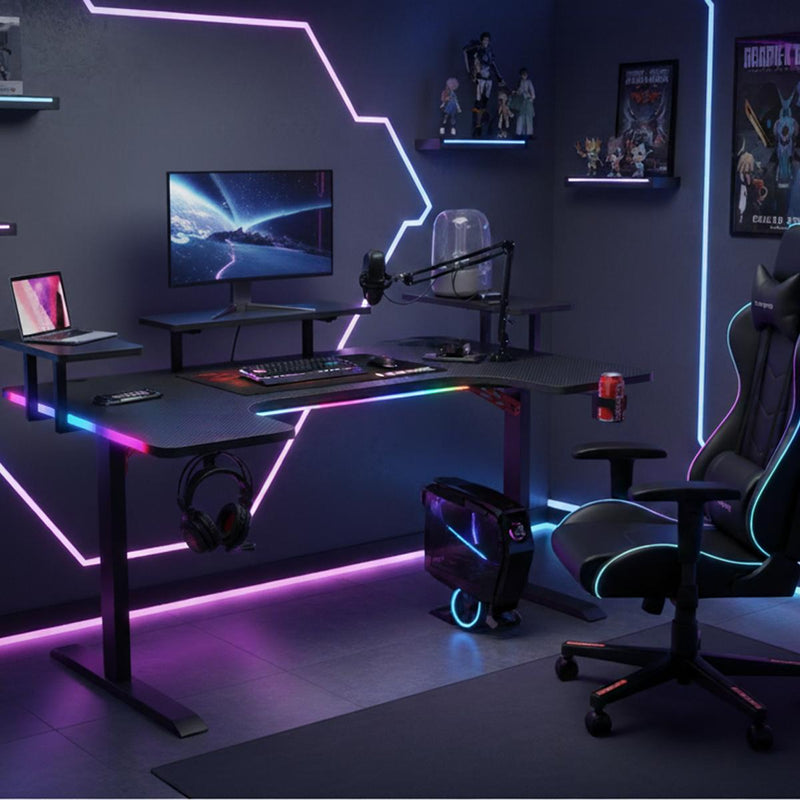 Mesa Gamer RGB Aitek Design Moderno Acabamento Fibra de Carbono e Suportes Integrados - DELTA-M1602H