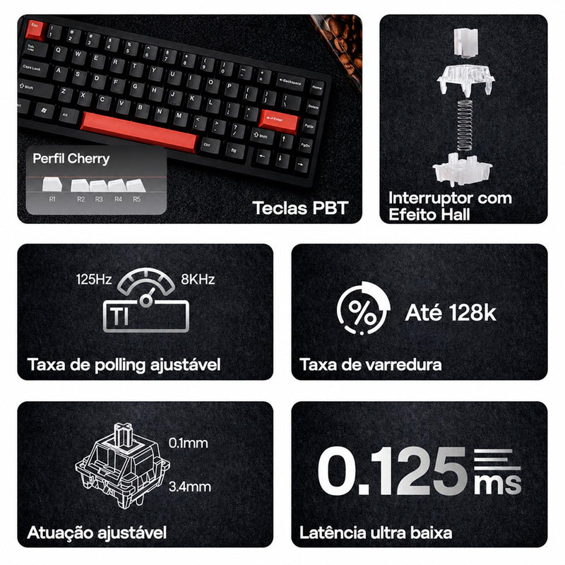 Teclado Gamer EPOMAKER HE68 Lite Magnético Hall Rgb 65% 8Khz