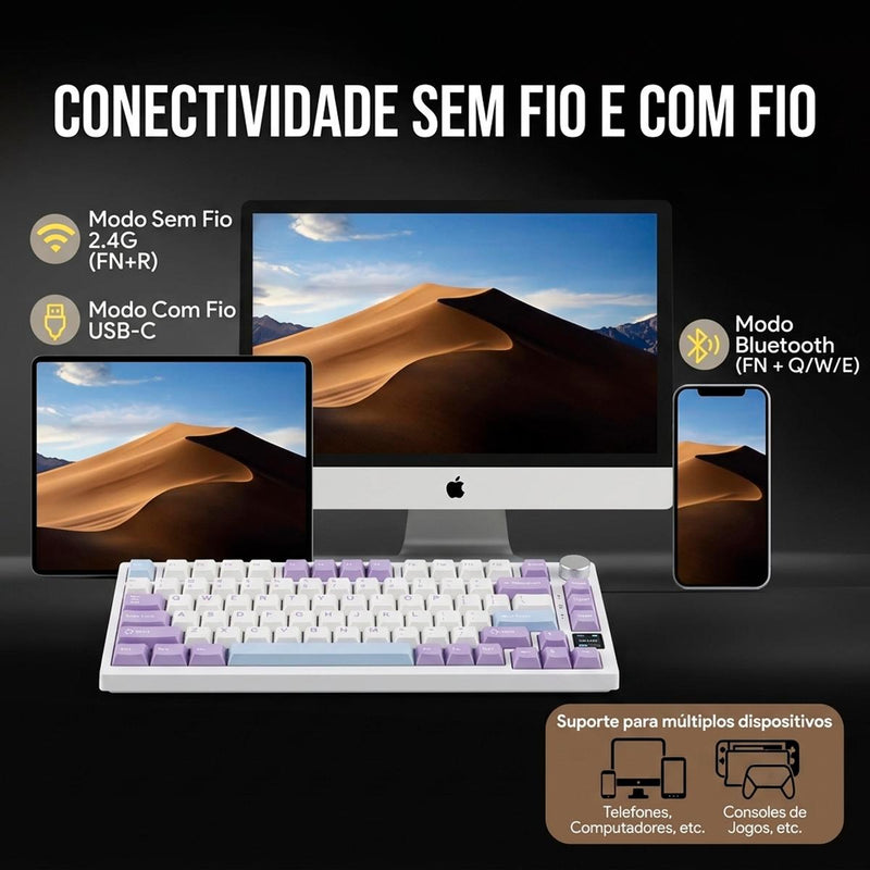 Teclado Gamer Ajazz AK820 Pro Keycaps PBT Double-Shot OEM Triplo Modo USB-C NKRO