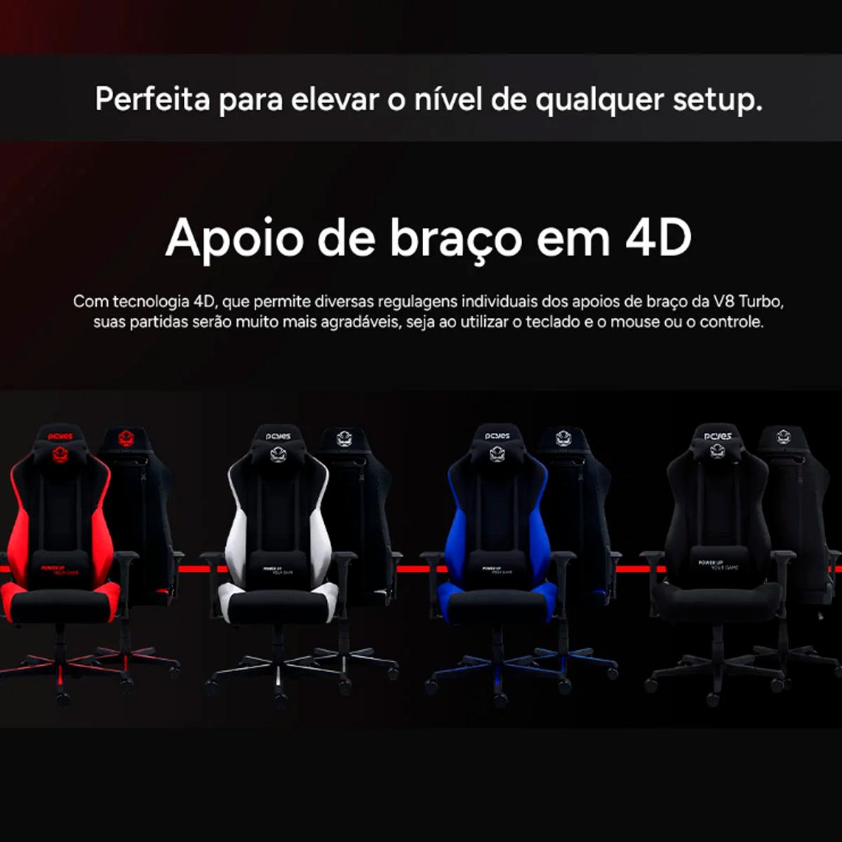 Cadeira Gamer Pcyes V8 Turbo Mad Racer Profissional com Ajuste 4D e Inclinação 135º para Setup Gamer e Home Office - PCYES-V8TBMADPT