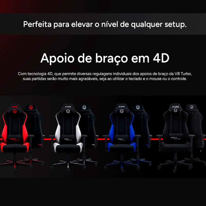Cadeira Gamer Pcyes V8 Turbo Mad Racer Profissional com Ajuste 4D e Inclinação 135º para Setup Gamer e Home Office - PCYES-V8TBMADPT