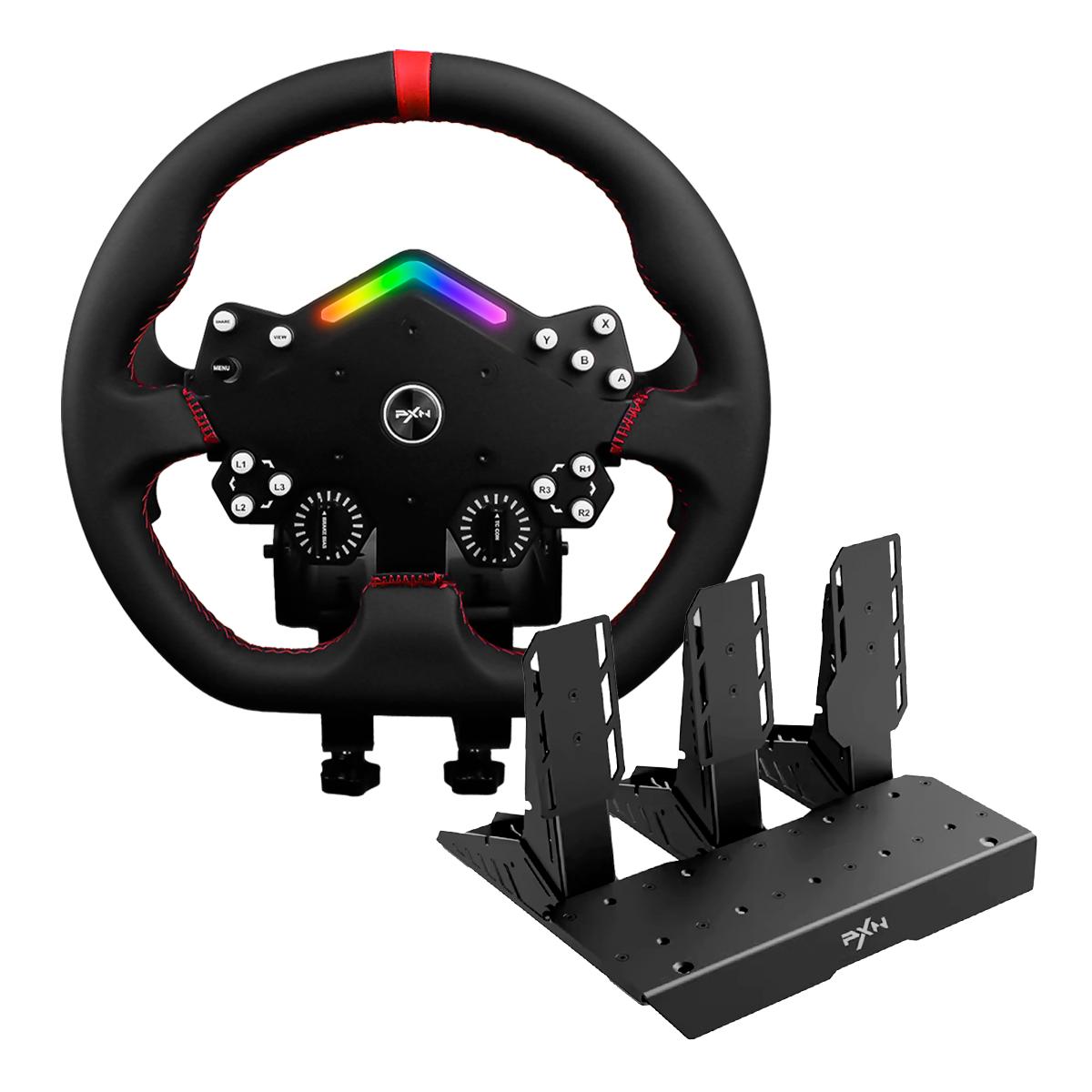 Kit Simulador de Corrida PXN V12Lite Gamer + Volante + Pedais Acelerador Freio e Embreagem Force Feedback
