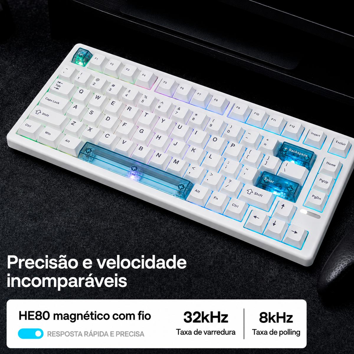 Teclado Magnético 75% EPOMAKER HE80 Hall Effect 8000Hz RGB USB-C