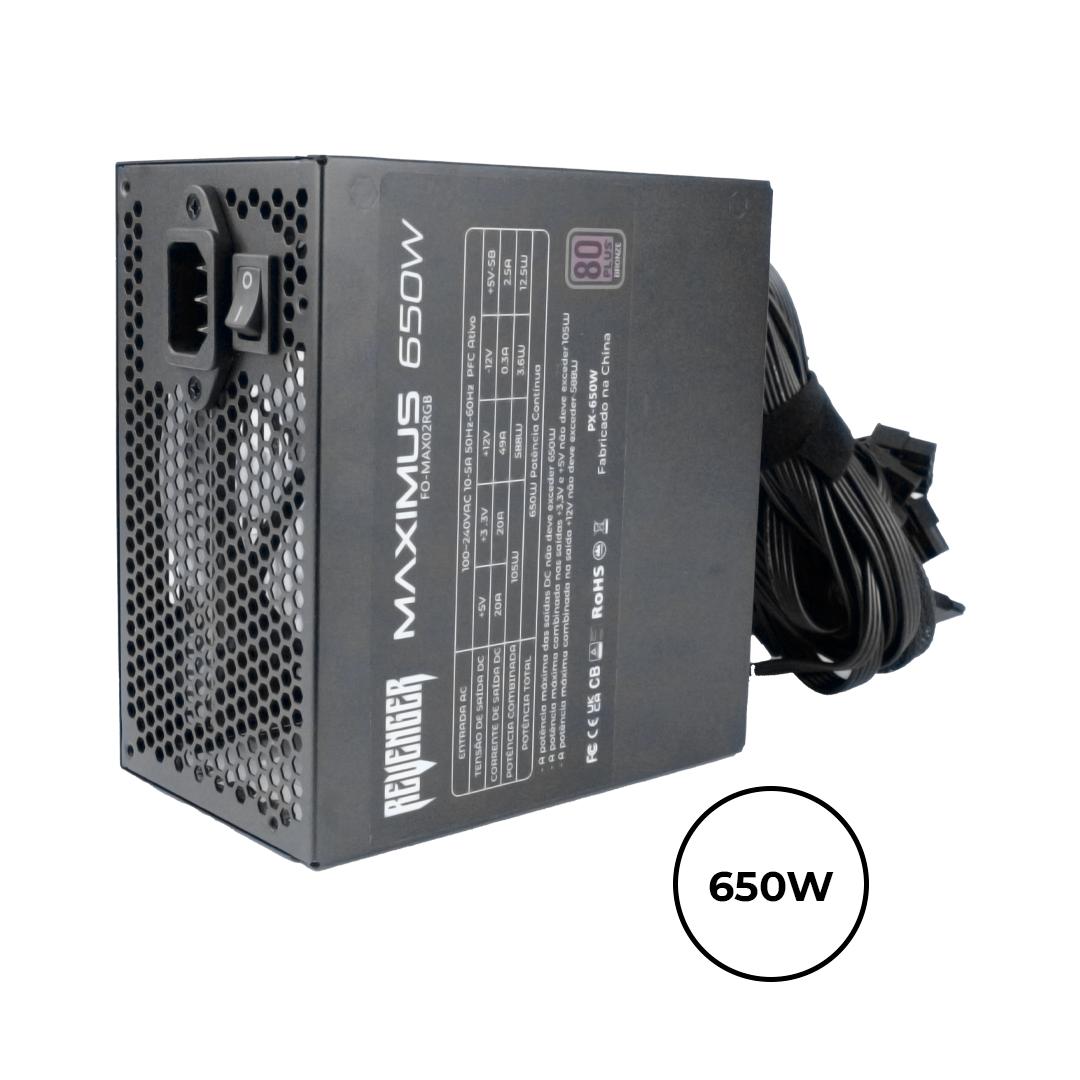 Fonte de Alimentação PC Gamer Revenger Maximus ATX 650W RGB 80 Plus - FO-MAX02RGB