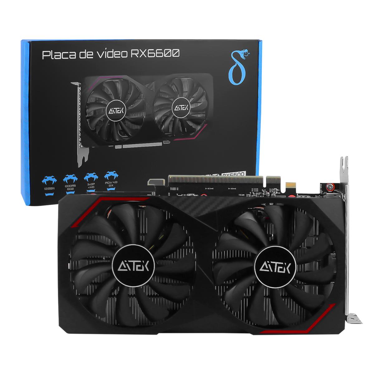Placa de Vídeo Gamer RX6600 8GB GDDR6 Aitek 128Bit PCIe 4.0 1750MHZ DisplayPort HDMI - DELTA-RX6600