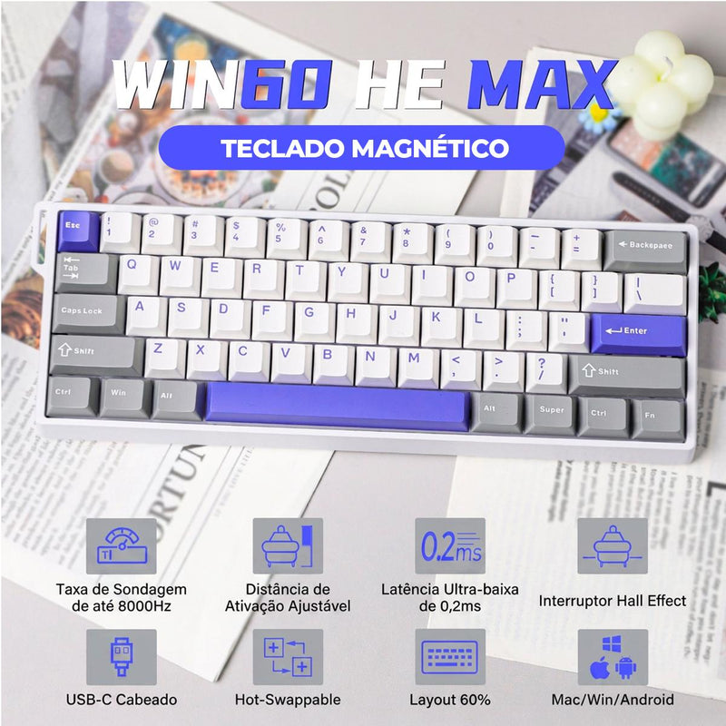 Teclado Gamer AULA WIN60 HE MAX 60% Rapid Trigger Polling Rate 8000Hz