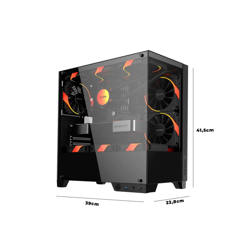 Gabinete Gamer Mid Tower Oderço com Vidro Temperado Duplo Para Setup Compatível com Water Cooler - GFFTWRBV