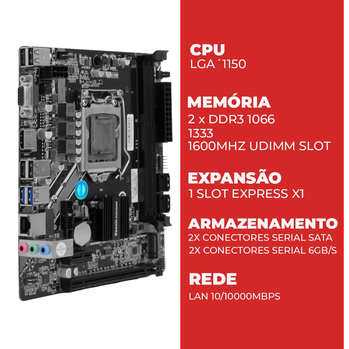 Placa Mãe Intel H81 LGA1150 DDR3 Kozz USB 3.2 SATA Para PC Desktop - H81DA