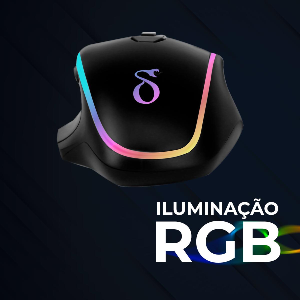 Mouse Gamer RGB 7200 DPI 8 Botões Aitek com Fio Iluminação Personalizável - DELTA-VM8072