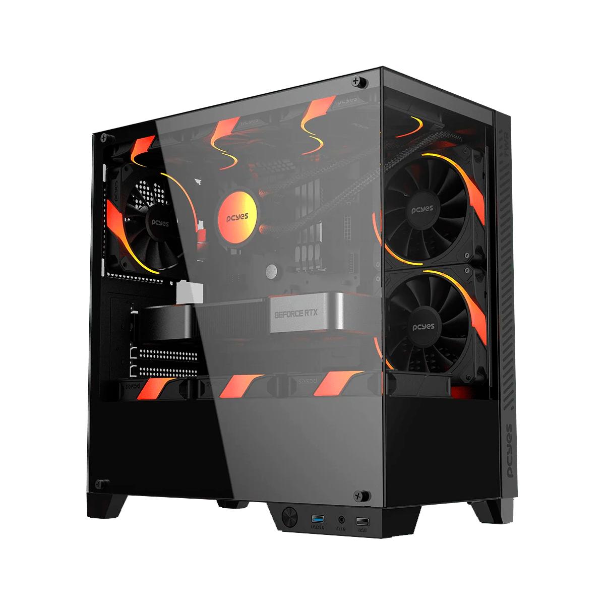 Gabinete Gamer Mid Tower Oderço com Vidro Temperado Duplo Para Setup Compatível com Water Cooler - GFFTWRBV