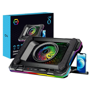 Base Cooler para Notebook RGB Aitek 7 Ângulos Ajustáveis com Suporte para Celular e Ventoinha 14cm - DELTA-B3112GG
