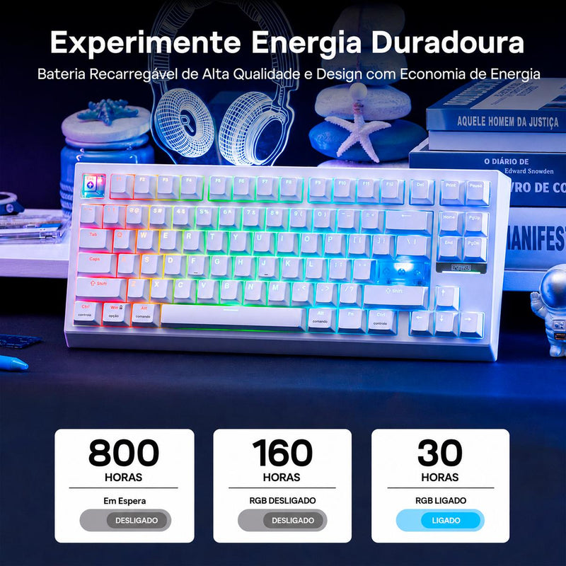 Teclado Gamer EPOMAKER G84 HE 80% Switches Magnéticos Creamy Jade Conexão Tri-Mode