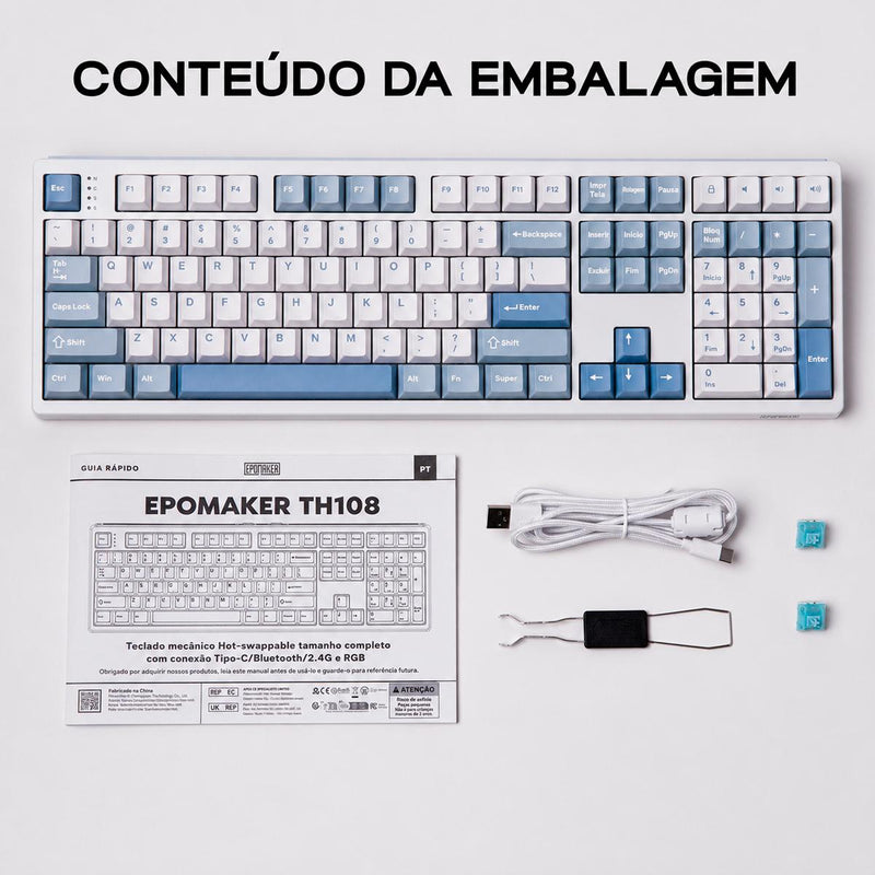 Teclado Gamer EPOMAKER TH108 Tri-Modo com RGB South-Facing