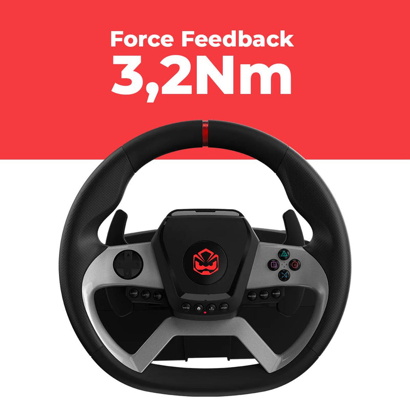 Kit Volante Gamer Pcyes W270 Force Feedback 3.2Nm + Pedal Embreagem, Acelerador e Freio