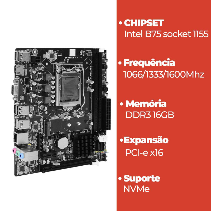 Placa Mãe Micro-ATX LGA1155 Bluecase com Suporte a 16GB DDR3, HDMI e USB 3.0 - BMBB75-D3HGU-M2