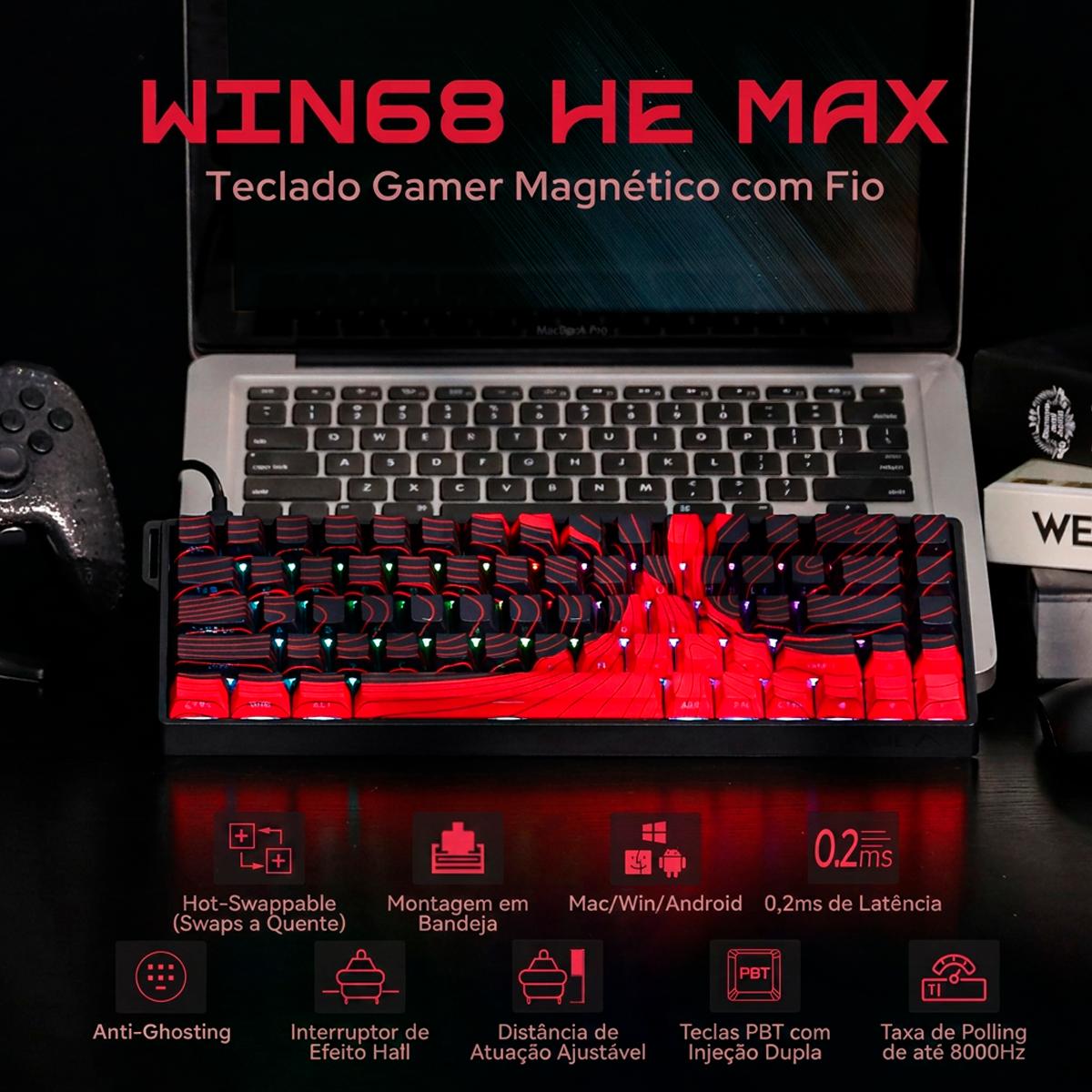 Teclado Gamer AULA WIN68 HEMAX Resposta Instantânea 8000Hz