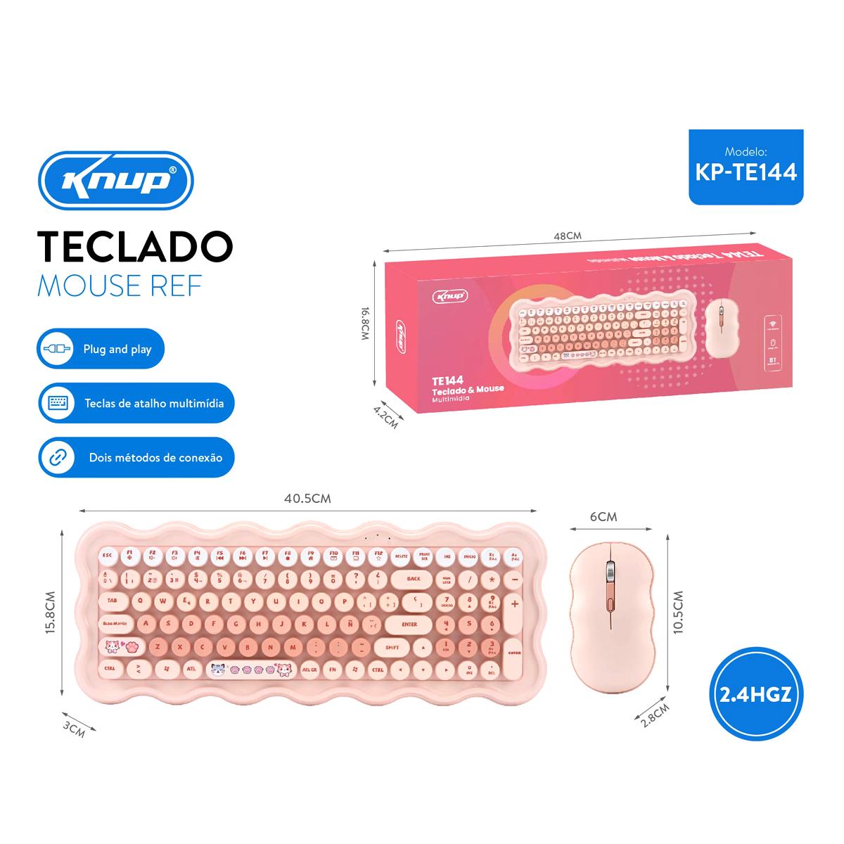 Kit Teclado E Mouse Sem Fio Slim Knup Recarregável Bluetooth 5.3 2.4GHz - KP-TE144