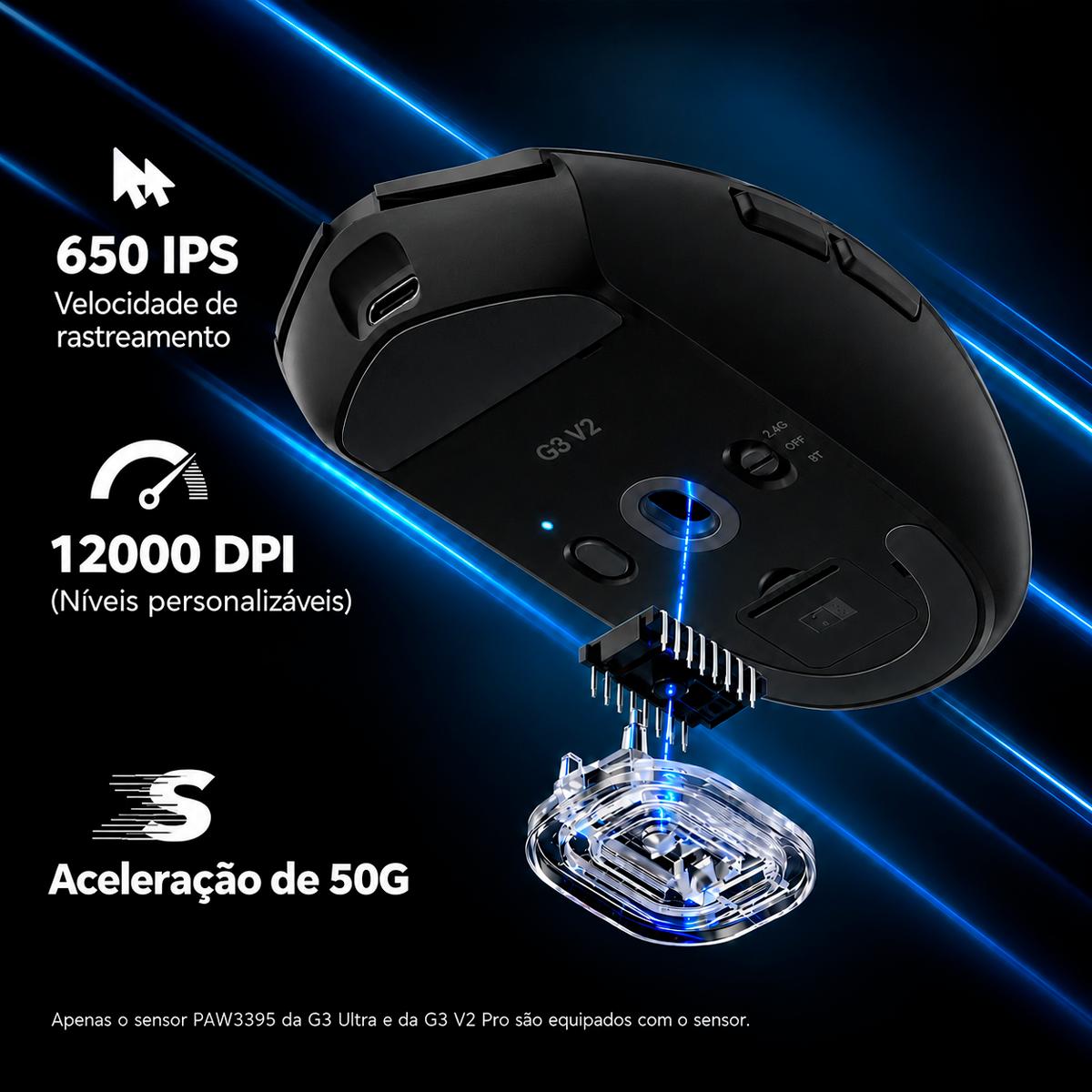 Mouse Sem Fio MCHOSE G3 V2 com Polling Rate de 1000Hz e Conexão Tri-Mode
