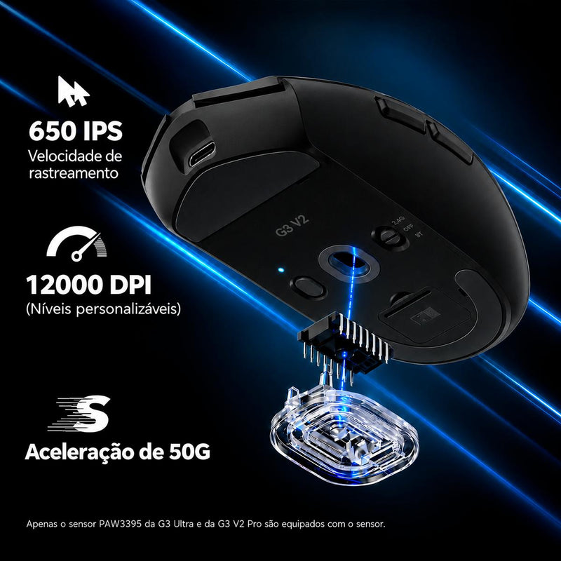 Mouse Sem Fio MCHOSE G3 V2 com Polling Rate de 1000Hz e Conexão Tri-Mode
