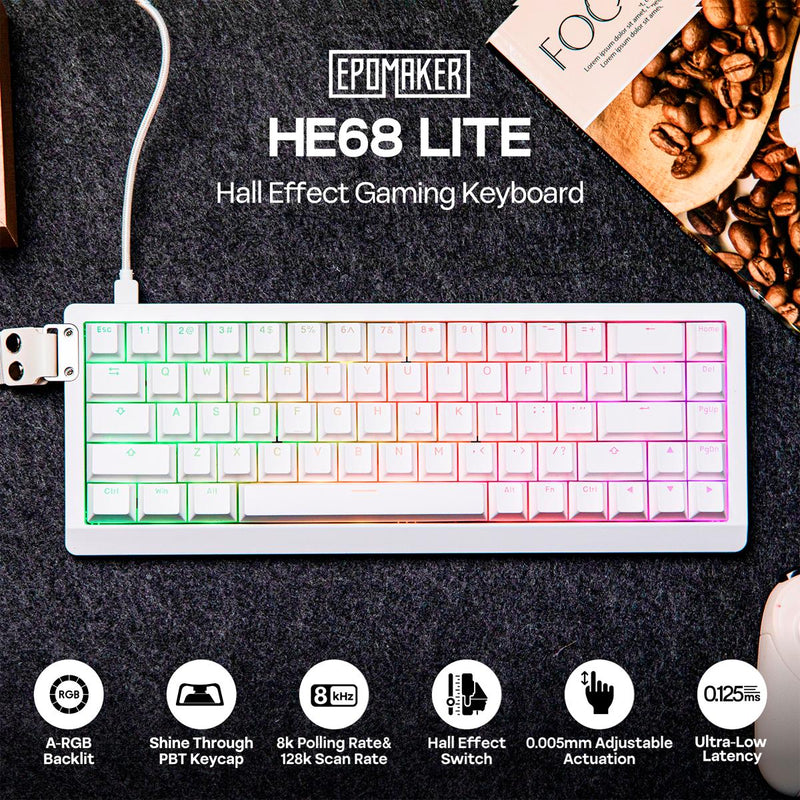 Teclado Gamer Magnético 65% EPOMAKER HE68 Lite com Rapid Trigger e 8000Hz