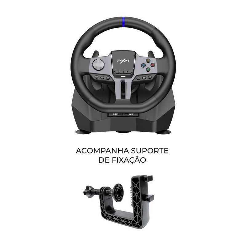 Kit Simulador de Corrida PXN-V9 Volante Vibração + Câmbio + Pedais Acelerador, Freio e Embreagem