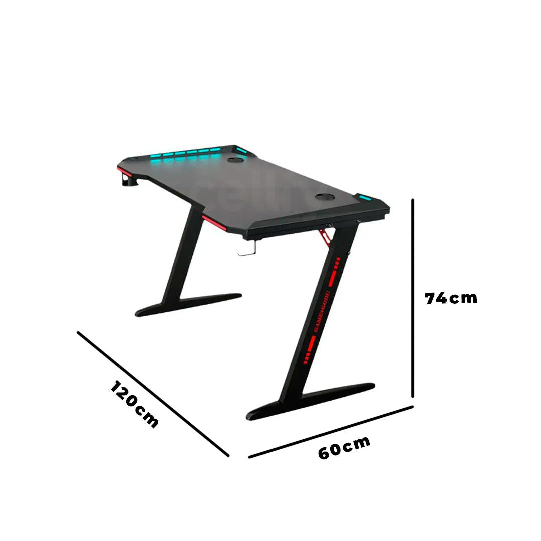 Mesa Gaming RGB 120cm Aitek com Porta Copos e Suporte Headset Escrivaninha - DELTA-M1204Z