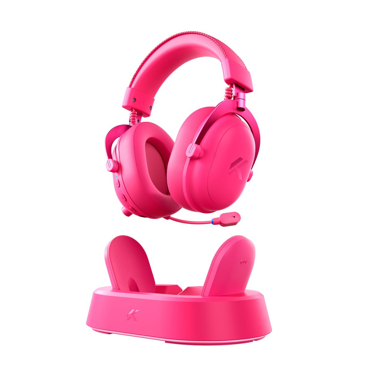 Headset Gamer MCHOSE V9 Turbo Rosa 200h Bateria Base Magnética RGB Wireless