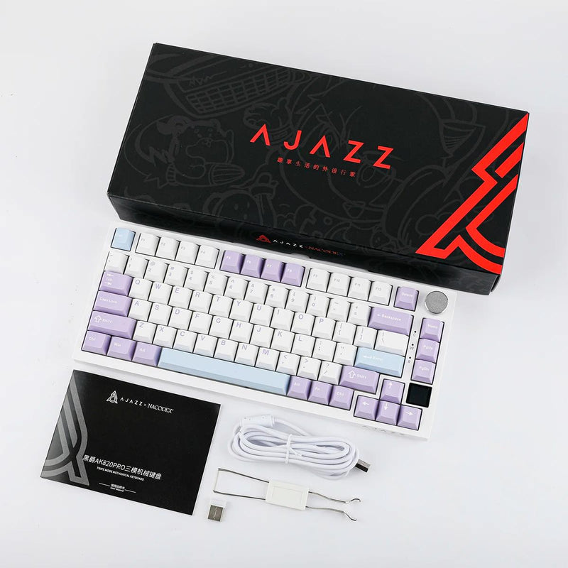 Teclado Gamer Ajazz AK820 Pro Keycaps PBT Double-Shot OEM Triplo Modo USB-C NKRO