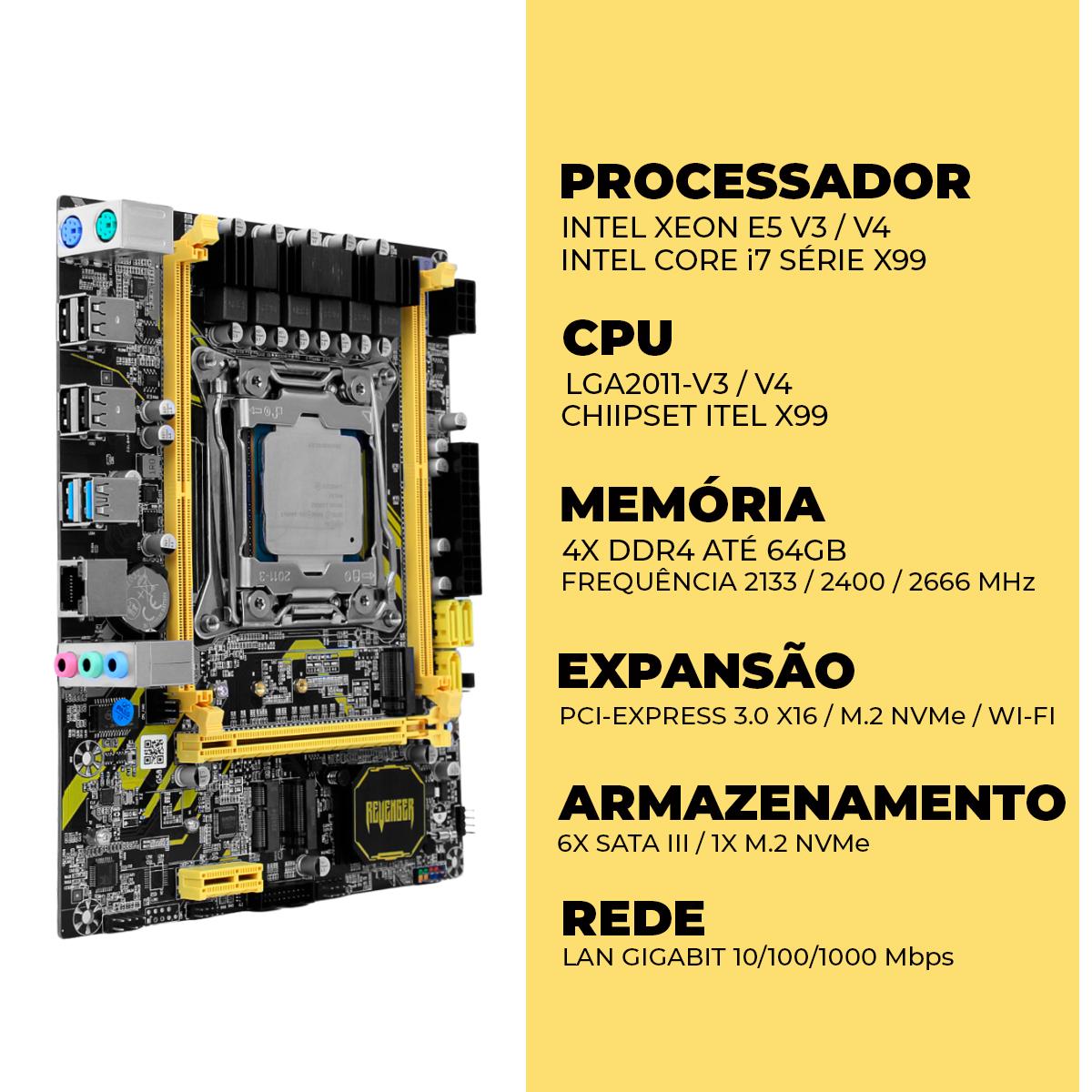 Placa Mãe LGA2011 V3/V4 DDR4 Revenger com Processador Xeon E5-2660V3 10 PCI-e M.2 Gigabit - G-X99C-60