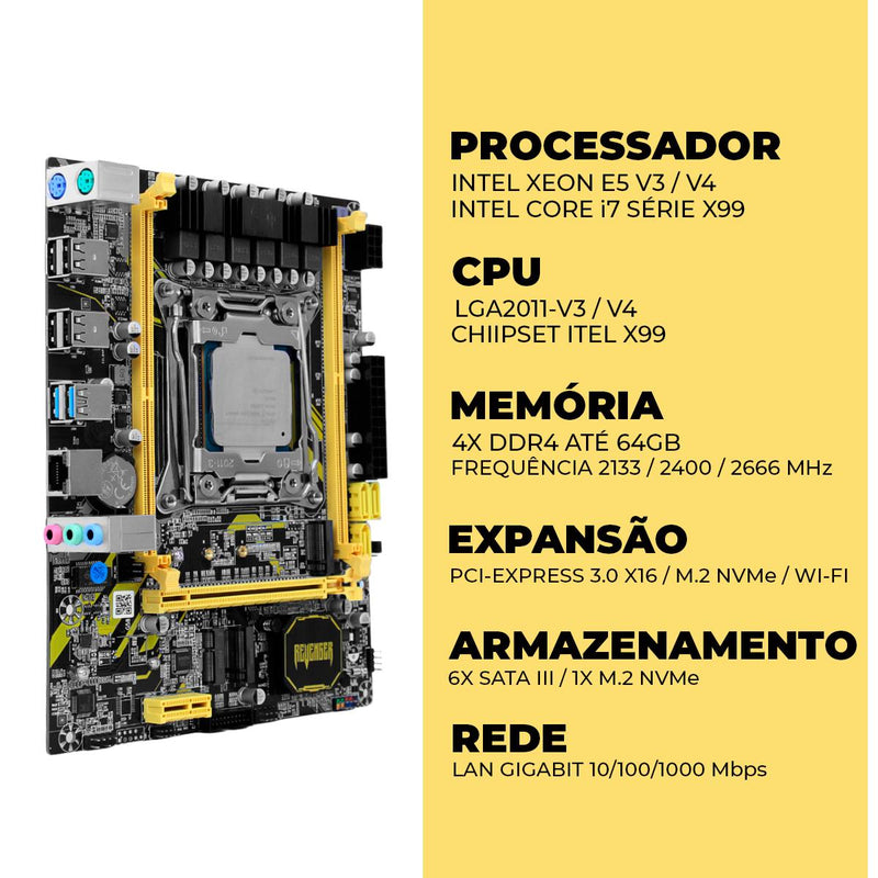 Placa Mãe LGA2011 V3/V4 DDR4 Revenger com Processador Xeon E5-2660V3 10 PCI-e M.2 Gigabit - G-X99C-60