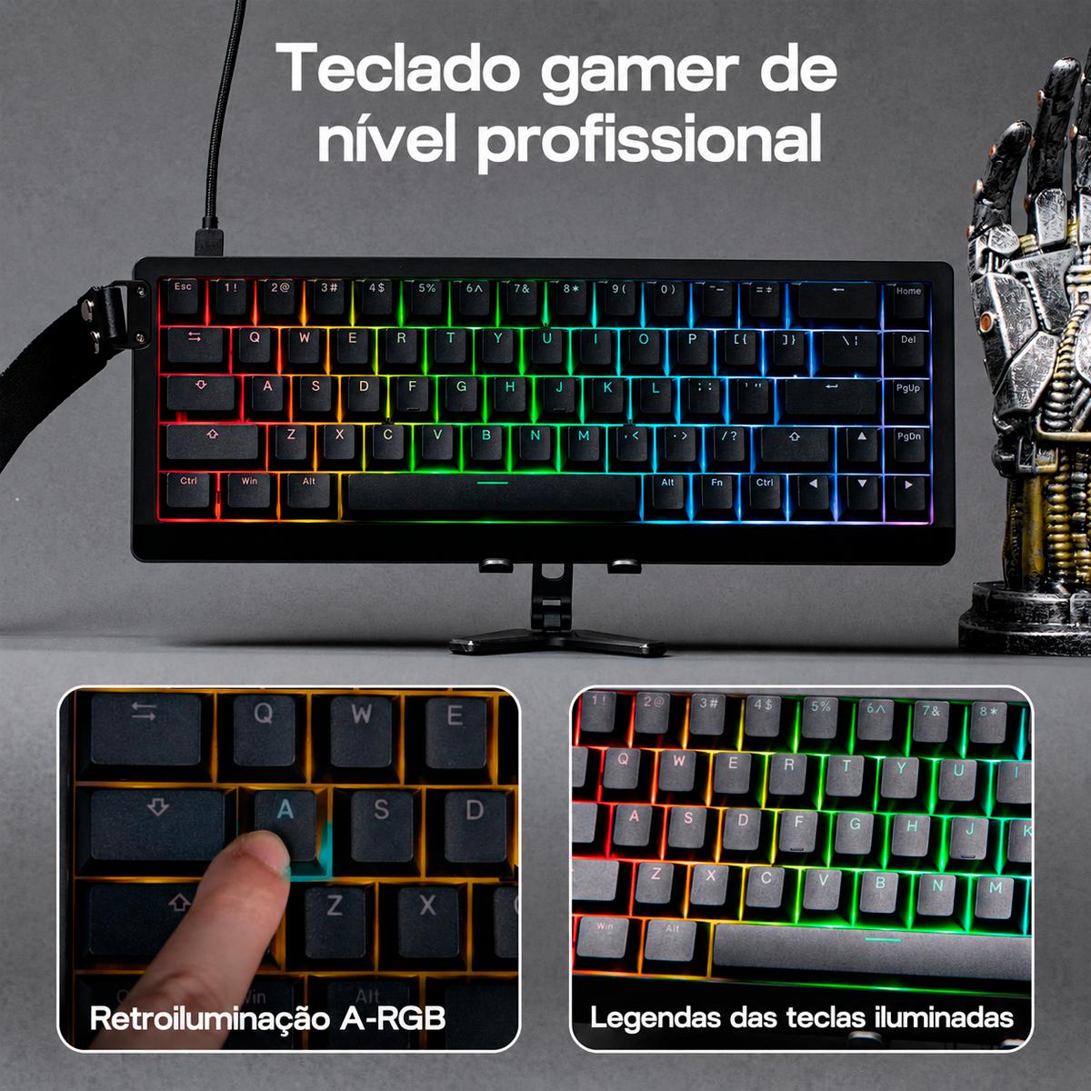 Teclado Gamer EPOMAKER HE68 Lite 65% Hall Effect Switch Magnético RGB Actuation 0,01mm