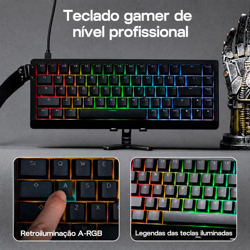 Teclado Gamer EPOMAKER HE68 Lite 65% Hall Effect Switch Magnético RGB Actuation 0,01mm
