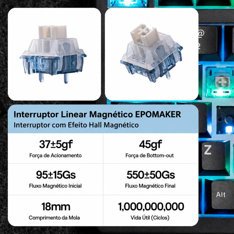 Teclado Magnético 75% EPOMAKER HE80 Hall Effect 8000Hz RGB USB-C