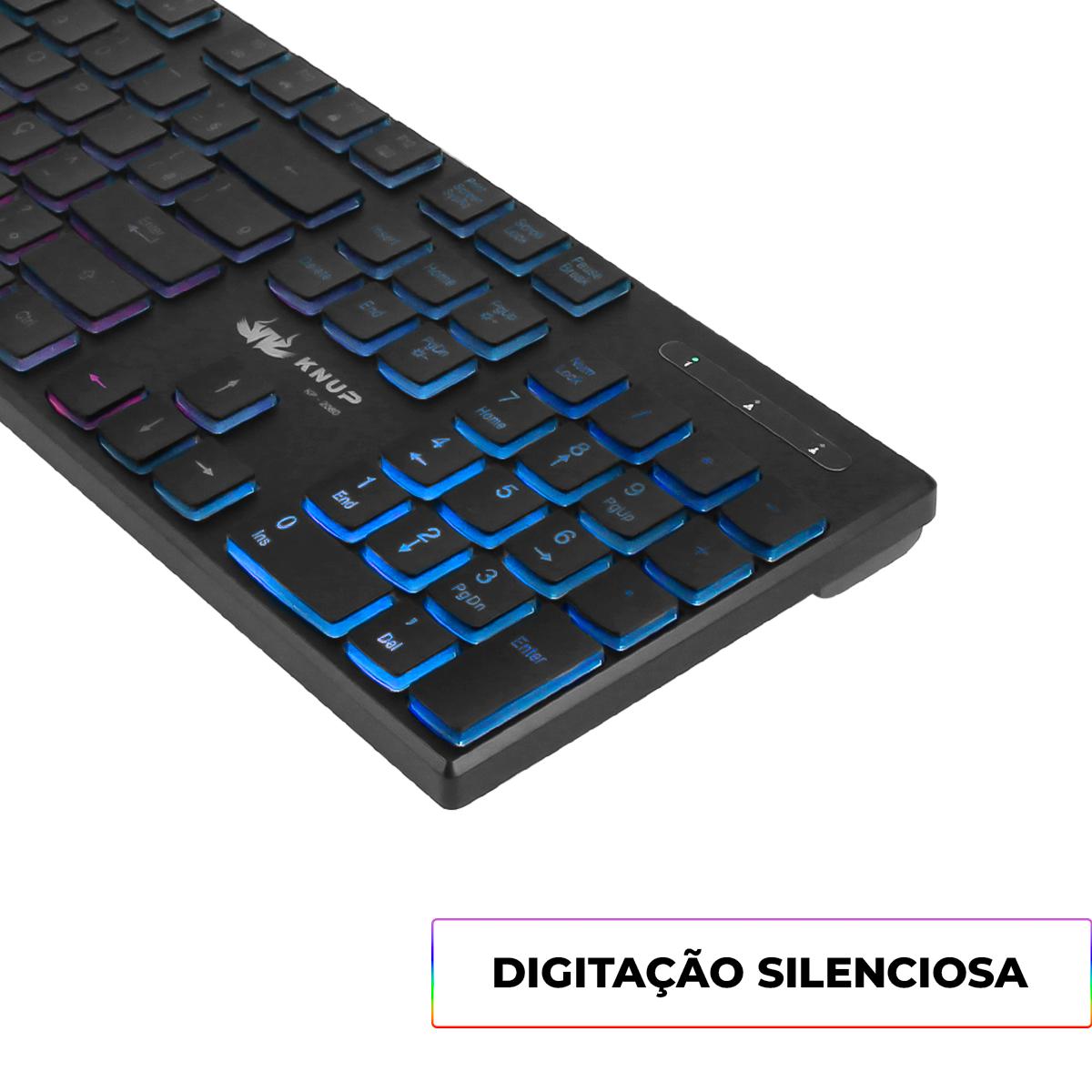 Teclado Gamer USB RGB Knup Silencioso Ergonômico - KP-2060