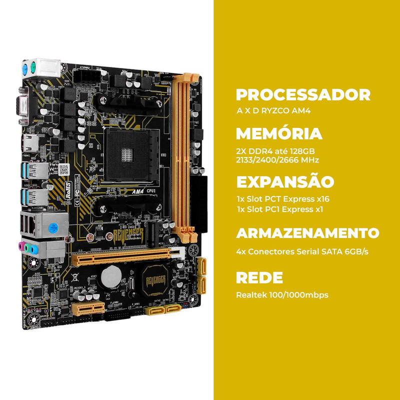 Placa Mãe Micro-ATX Chipset B550 DDR4 AM4 Revenger M.2 NVMe e USB 3.0 Velocidade e Eficiência - G-B550