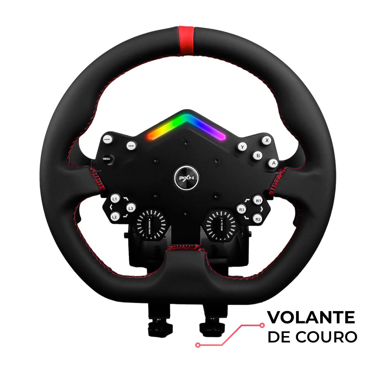 Kit Simulador de Corrida PXN V12Lite Gamer + Volante + Pedais Acelerador Freio e Embreagem Force Feedback