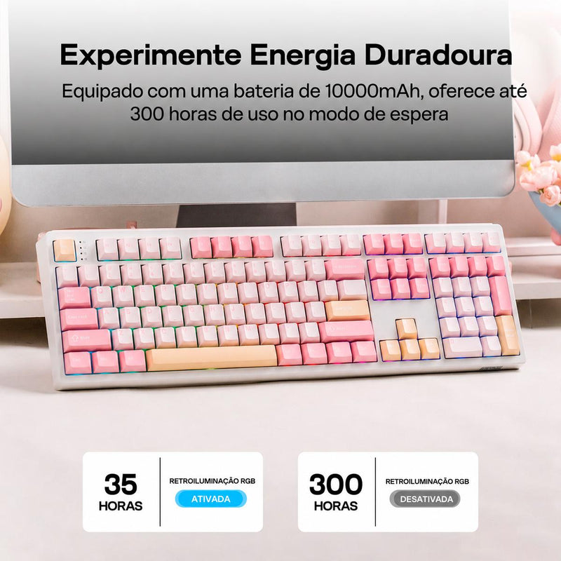 Teclado Gamer EPOMAKER TH108 Rosa Tri-Modo Hot-Swap