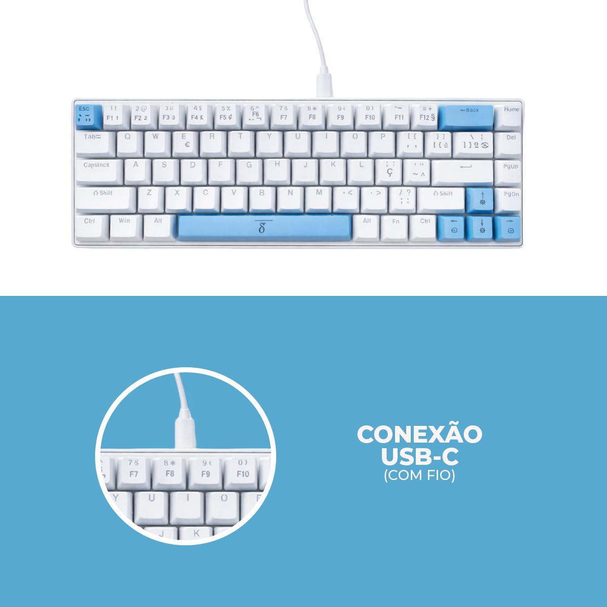 Teclado Gamer Mecânico Aitek RGB Compacto 68 Teclas Cabo USB-C Removível - DELTA-TM0691B