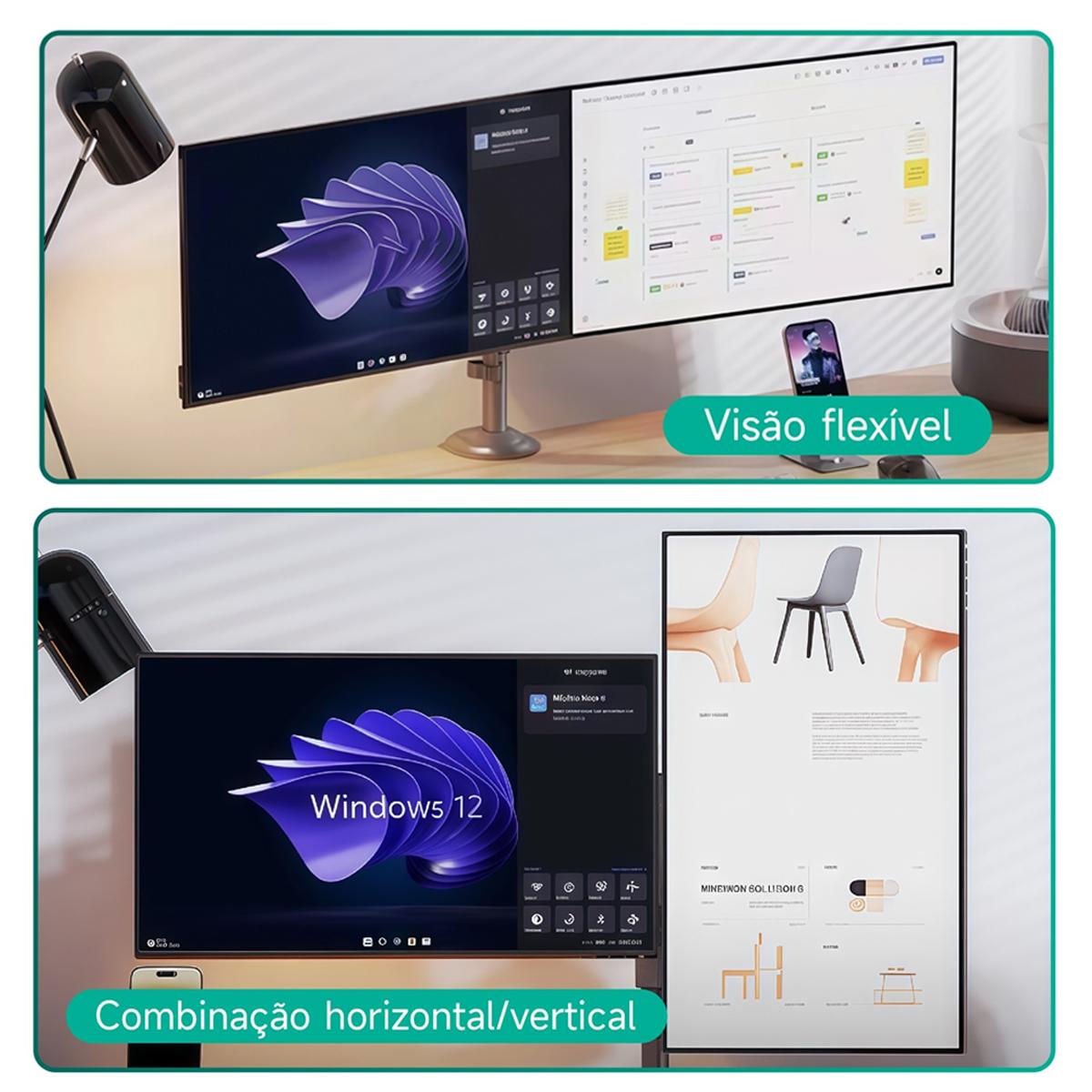 Suporte Duplo Articulado Para Monitores 17" a 27" Onistek Pistão a Gás e Ajuste Ergonômico - ON-F190
