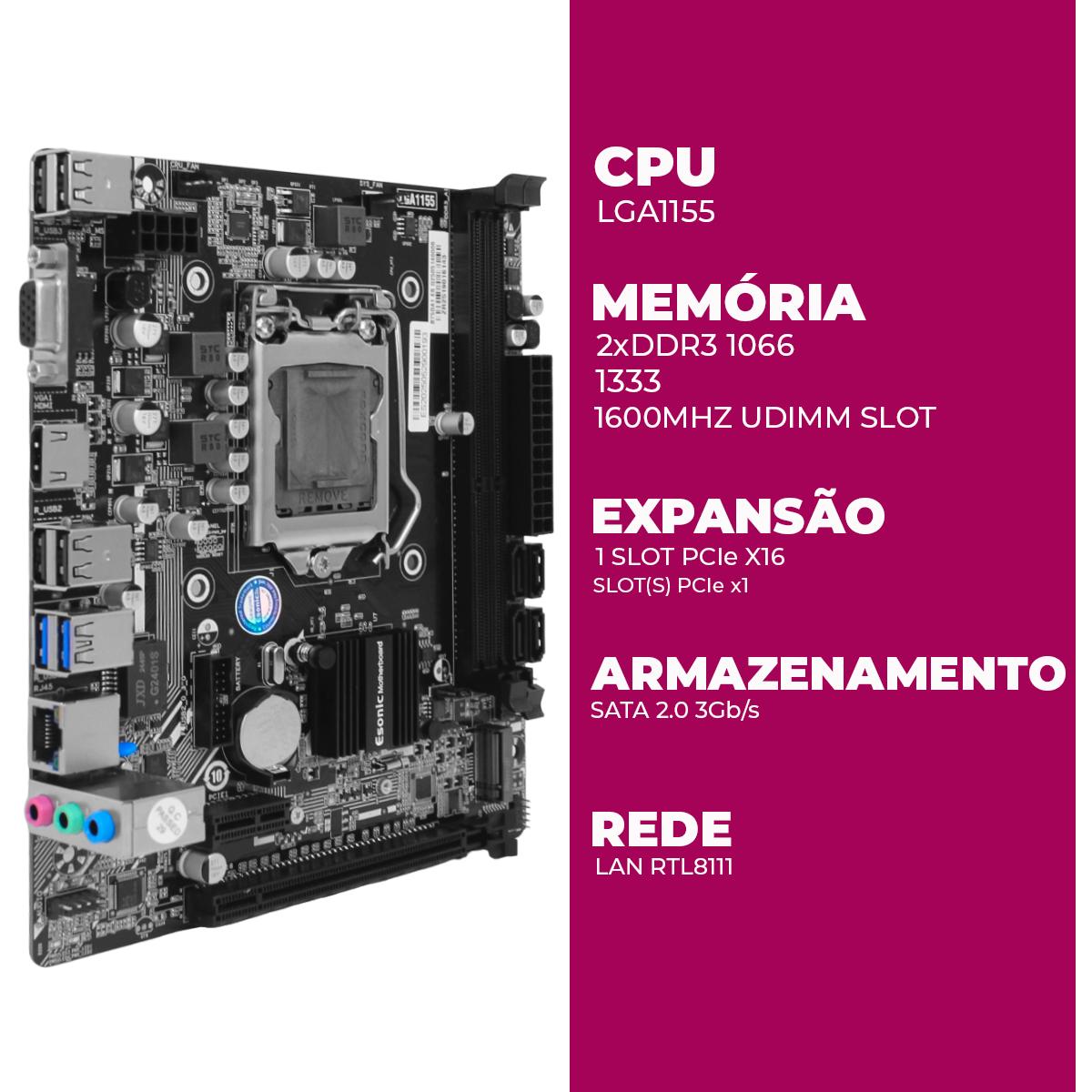 Placa Mãe Intel B75 LGA1155 DDR3 Kozz 2xSlots LAN USB 2.0 para PC Desktop - B75DA1
