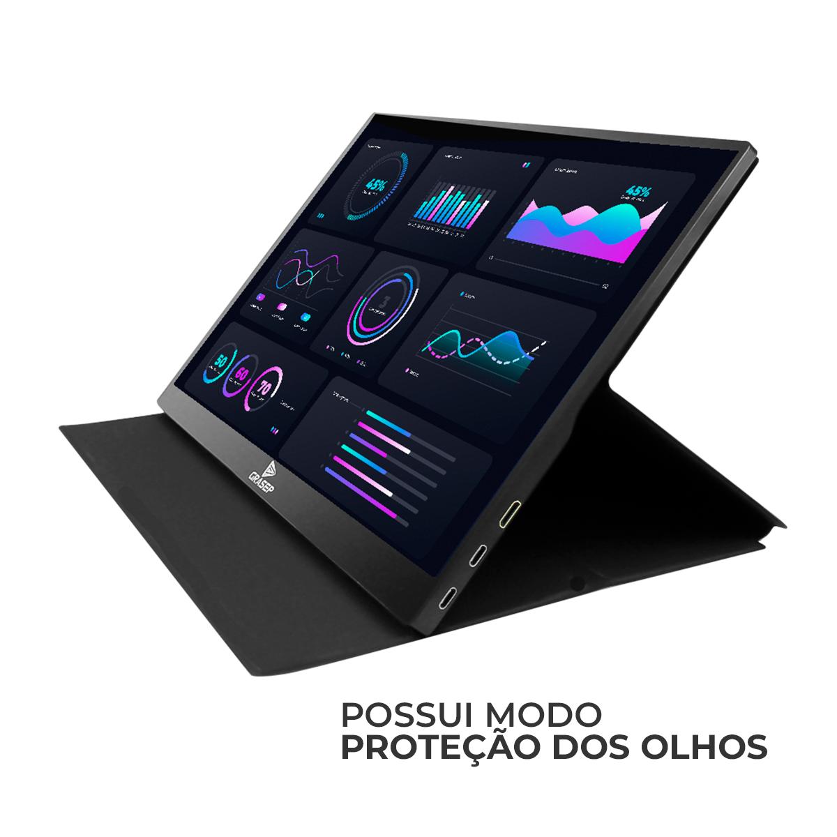 Monitor Portátil 15,6’’ Grasep Full HD IPS 60Hz USB-C/ HDMI Som Estéreo Gamer Slim - D-TELA2