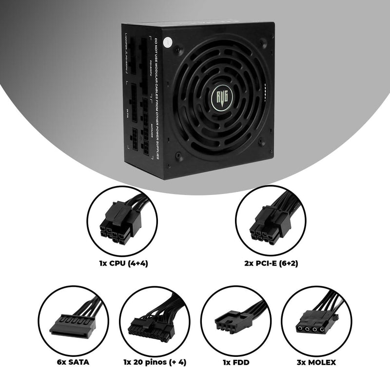 Fonte ATX Gamer 650W Revenger Modular 80 Plus Gold Bivolt PFC Ativo Silenciosa Power Supply - FO-MAX07
