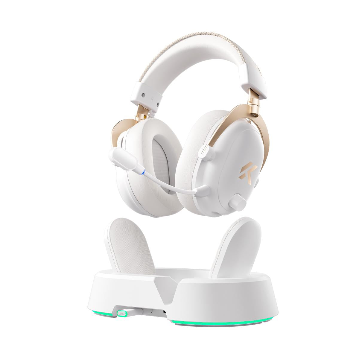 Headset Gamer MCHOSE V9 Turbo Branco Gold 200h Bateria Base Magnética RGB Wireless