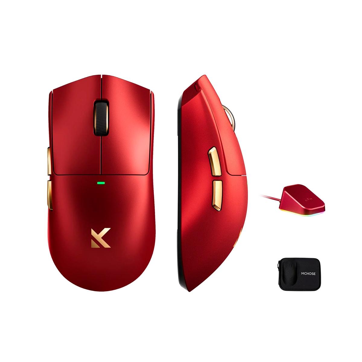 Mouse Gamer MCHOSE K7 Ultra Vermelho 59g Sensor PAW3950 Dock Magnética