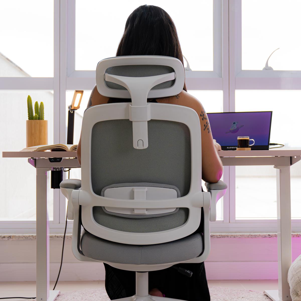 Cadeira Ergonômica Elements Astra Cinza e Branca Premium para Home Office Moderno - ELEM-70040
