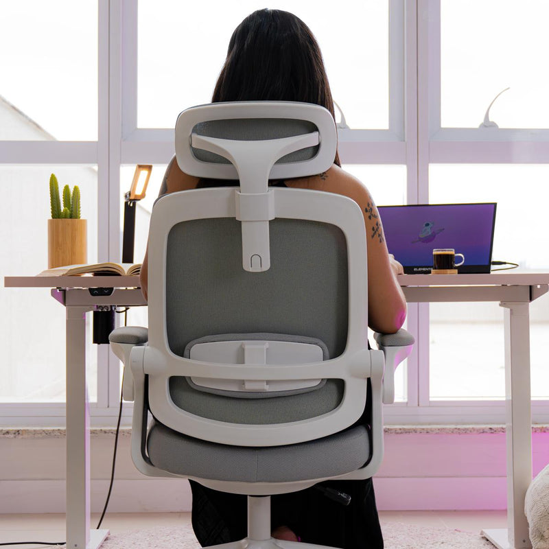 Cadeira Ergonômica Elements Astra Cinza e Branca Premium para Home Office Moderno - ELEM-70040