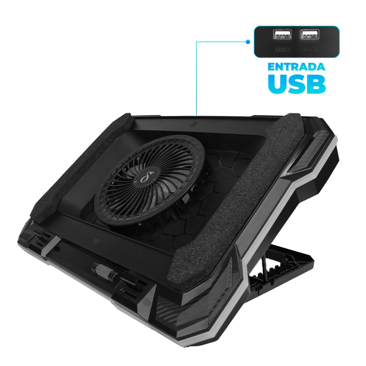 Base Cooler para Notebook RGB Aitek 7 Ângulos Ajustáveis com Suporte para Celular e Ventoinha 14cm - DELTA-B3112GG