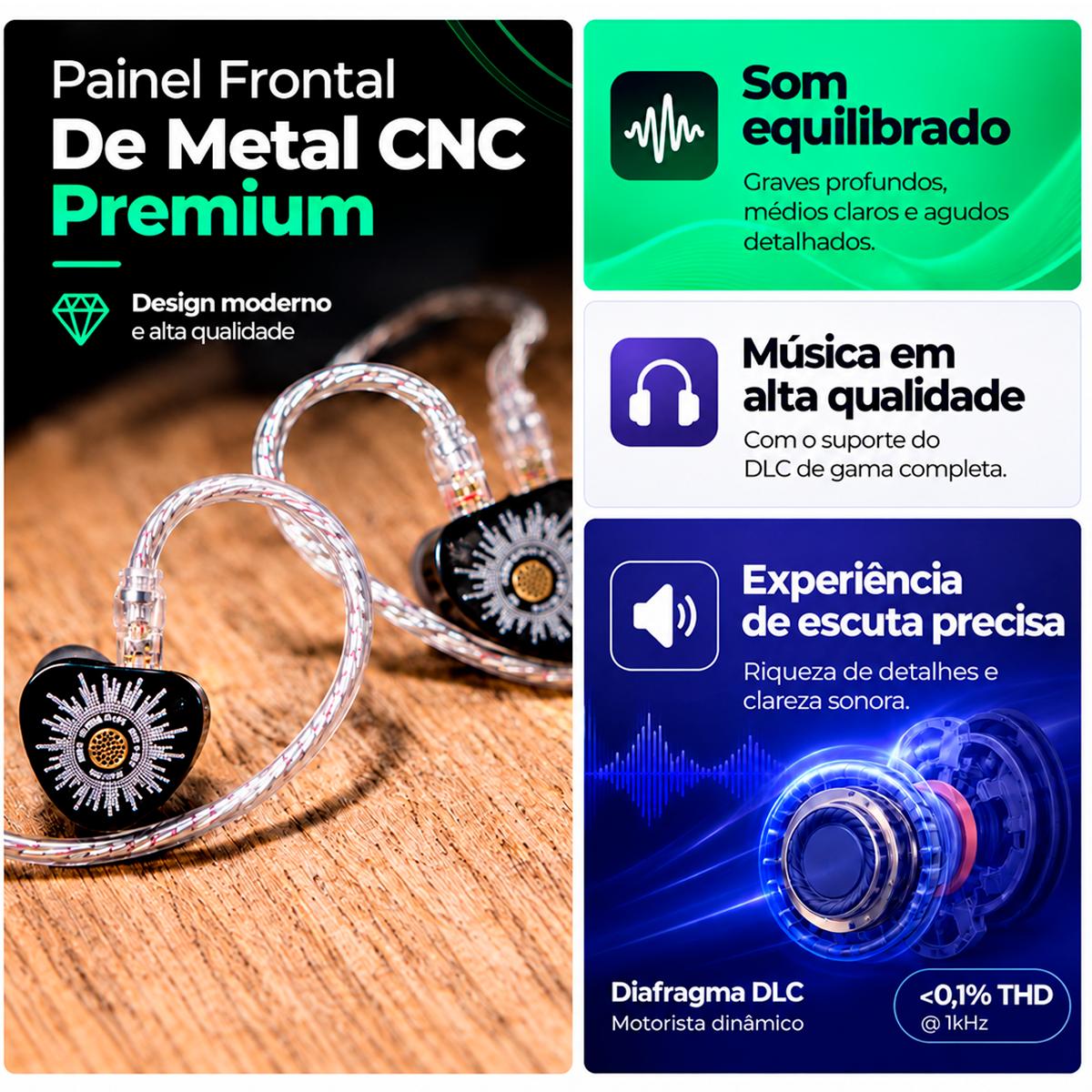 Fone Gamer In Ear Kiwi Chorus 3.5mm com Driver DLC para FPS e Esports