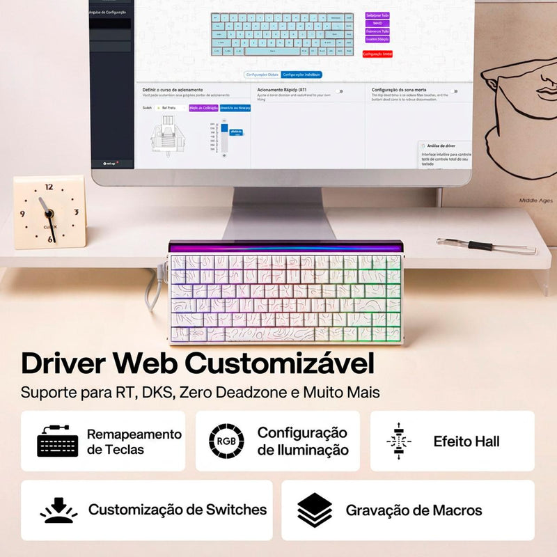 Teclado Mecânico AULA Hero 84 HE 75% RGB Isolamento Acústico